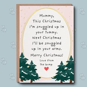 Carte de Noël momie vue de côté - Joyeux Noël maman, cadeau de Noël pour maman, joli cadeau de Noël pour elle, carte future maman.