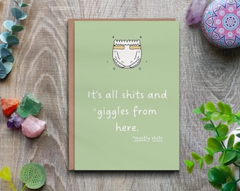 Tarjeta divertida para bebé recién nacido, y diseño divertido y grosero con risas, tarjeta de felicitación para baby shower y nuevos padres, tarjeta de felicitación divertida por el nacimiento.