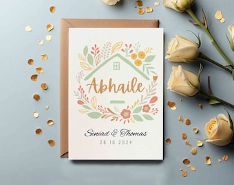 Personalised Irish Abhaile Floral Home Greetings Card - Custom Name And Date. Housewarming Gift, Home From Home, Moving Keepsake Gra gift.