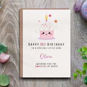 Carte 1er anniversaire fille - Carte premier anniversaire personnalisée pour petite fille spéciale. Personnalisé avec le nom.