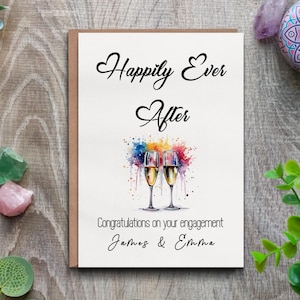 Cartão de noivado personalizado para recém-casados, cartão de felicitações em aquarela fofo