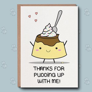Obrigado por Pudding Up With Me Love Card - cartão bonito para casal, cartão de dia dos namorados, cartão de amor. Cartão engraçado para namorada, namorado, marido, esposa