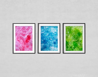 Juego de 3 impresiones liofilizadas de Jolly Rancher, fotografía macro colorida de dulces, arte mural abstracto imprimible de gran tamaño.