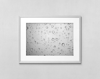 Impresión de gotas de agua, fotografía minimalista en blanco y negro, arte mural imprimible de gran tamaño