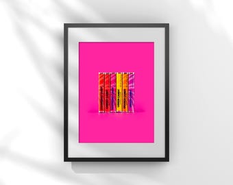 Impresión de caramelos PEZ, fotografía de comida pop art colorida, arte mural imprimible grande