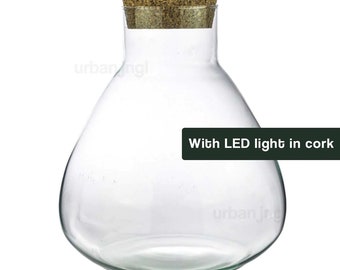 Conteneur de terrarium fermé Sam avec liège lumineux LED • ↑ 30 cm / Ø 24,5 cm • Bocal en verre • Terrarium DIY • Verre • Couvercle en liège avec lichting