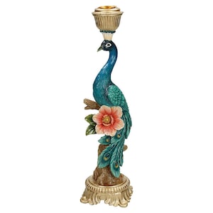 Porta-velas Pavão - 29 cm - Castiçal de mesa feito à mão, Velas para decoração de casa, Presente para amantes de pássaros, Castiçal para presente XET-3472