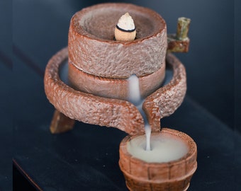 Mini Stone Mill & Barrel, Ceramic Backflow Incense Burner, Essential Oil Aroma Diffuser, Aromatherapy Diffuser