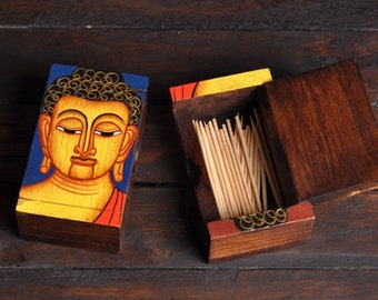 Handmade Thai Teak Desktop Storage Box, Wooden Cotton Swab Box, Toothpick Box, Cigarette Box, Match box, Jewelry box, Business Card Box