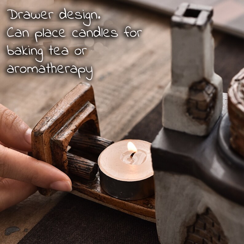 Miniature Firewood Stove With Chimney, Ceramic Backflow Incense Burner