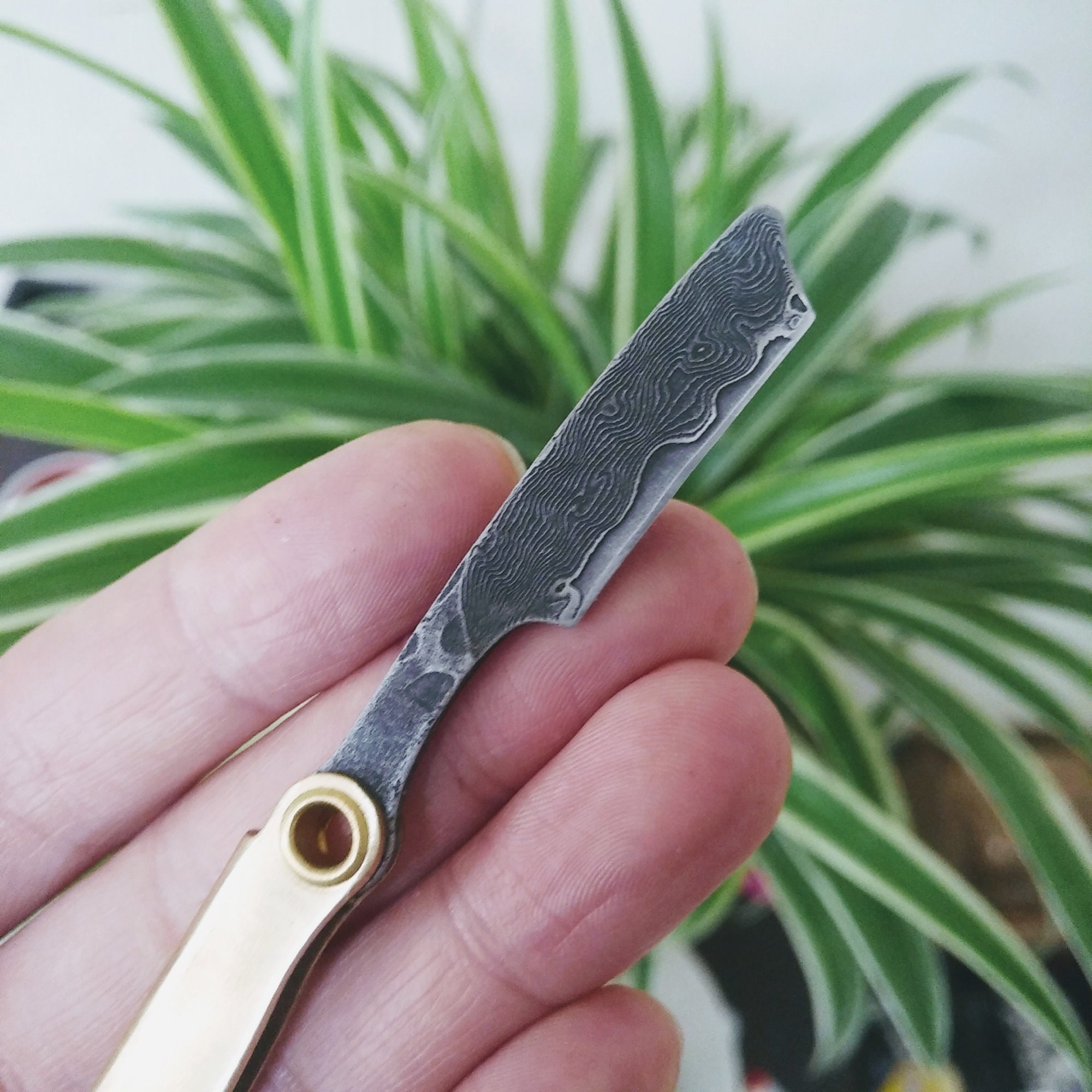 Mini Damascus Barber Razor Folding Razor Knife With Thick Etsy