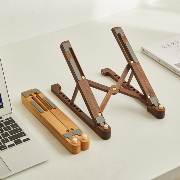 Walnut/Beech Laptop Riser Stand, Foldable Tablet/Ipad Holder Stand, Drawing Stand, Reading Stand