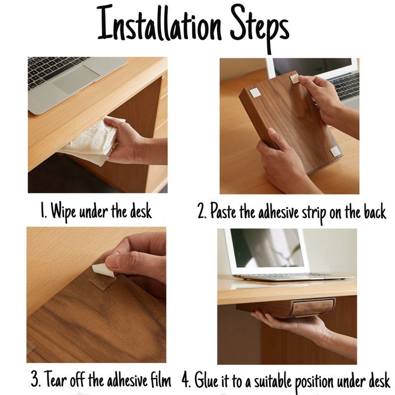 Black Walnut/bamboo Under Desk Storage Box Hidden Storage Etsy