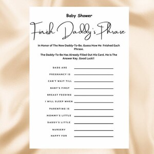 Maak het babyshowerspel Daddy's Phrase af | Genderneutraal babyshowerspel | Trivia-games | Trivia babyshower | Afdrukbaar |