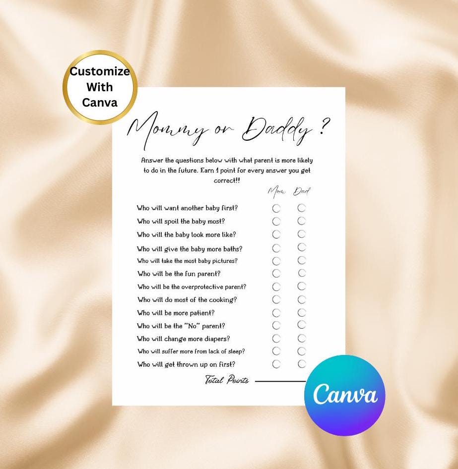 Mom or Dad Game, Gender Neutral Baby Shower Game, Guess Who Game, Baby Shower Game, Who Said it Game