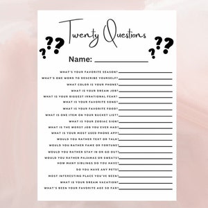 Jogo quebra-gelo de vinte perguntas | Jogos para impressão quebra-gelo | Perguntas quebra-gelo | Iniciadores de conversa para jantar | Download instantâneo