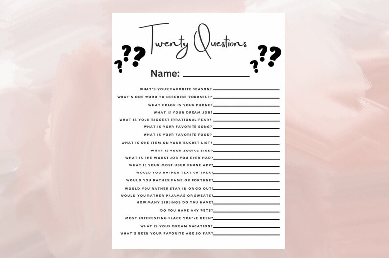 Twenty Questions Icebreaker Game Icebreaker Printable Games Icebreaker