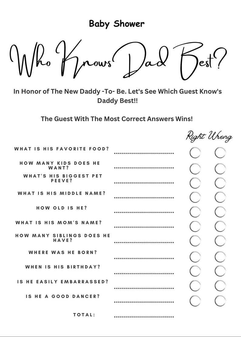 Who Know's Dad Best Baby Shower Game Gender Neutral Baby Etsy