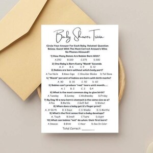 Juego de trivia de baby shower, Verdadero o falso, Actividad de baby shower, Baby shower minimalista,