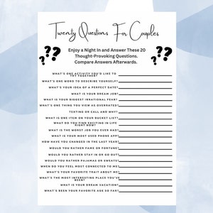 Veinte preguntas para parejas / Cartas para una cita romántica / Juegos de cartas para parejas / Cartas para romper el hielo / Descarga instantánea