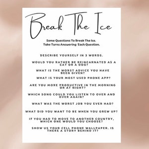 Break The Ice Icebreaker-spel, IceBreaker-afdrukbare games, IceBreaker-vragen, gespreksstarters etentje, Instant Download