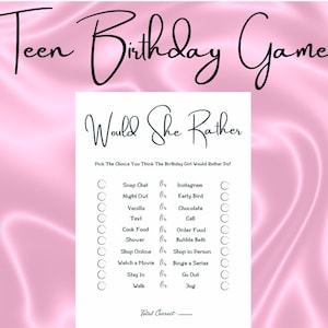 Would She Rather Teen Birthday Game: Minimalist Party Activity (PDF)