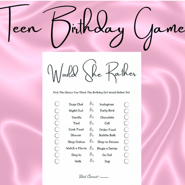 Teen Would She Rather | Minimalist Teen Birthday Games | Girl Birthday Party Games | Sweet 16 Birthday Party | Teenager Birthday Activities