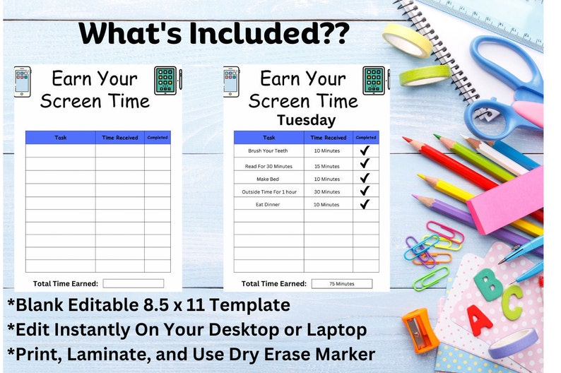Printable Screen Time Tracker Screen Time Chart Checklist for Kids ...