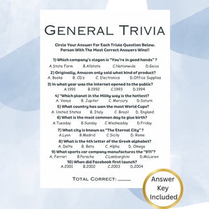 Afdrukbaar ijsbrekerspel Algemeen trivia | Trivia-vragen | Trivia pubs | Vragen over IceBreaker | Direct downloaden
