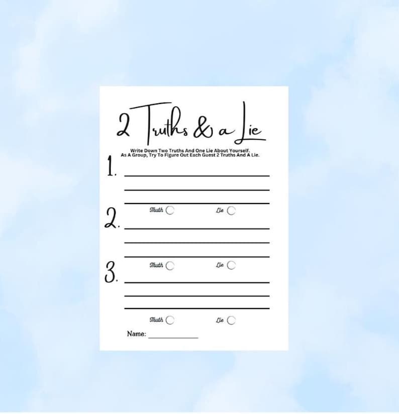 Two Truths and a Lie Icebreaker Game: Dinner Party Printable (PDF) - Etsy