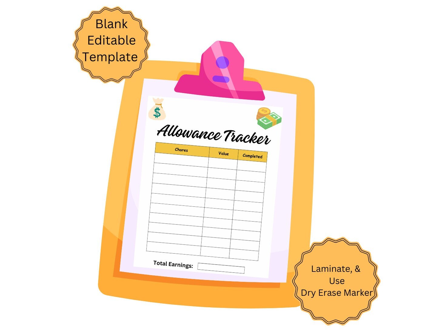 Editable Allowance Chore Chart | Minimal Printable Chore Chart for Kids ...