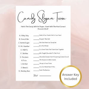 Candy Slogan IceBreaker Game, Candy Trivia Game, Dinner Party Conversation Starters Instant Download