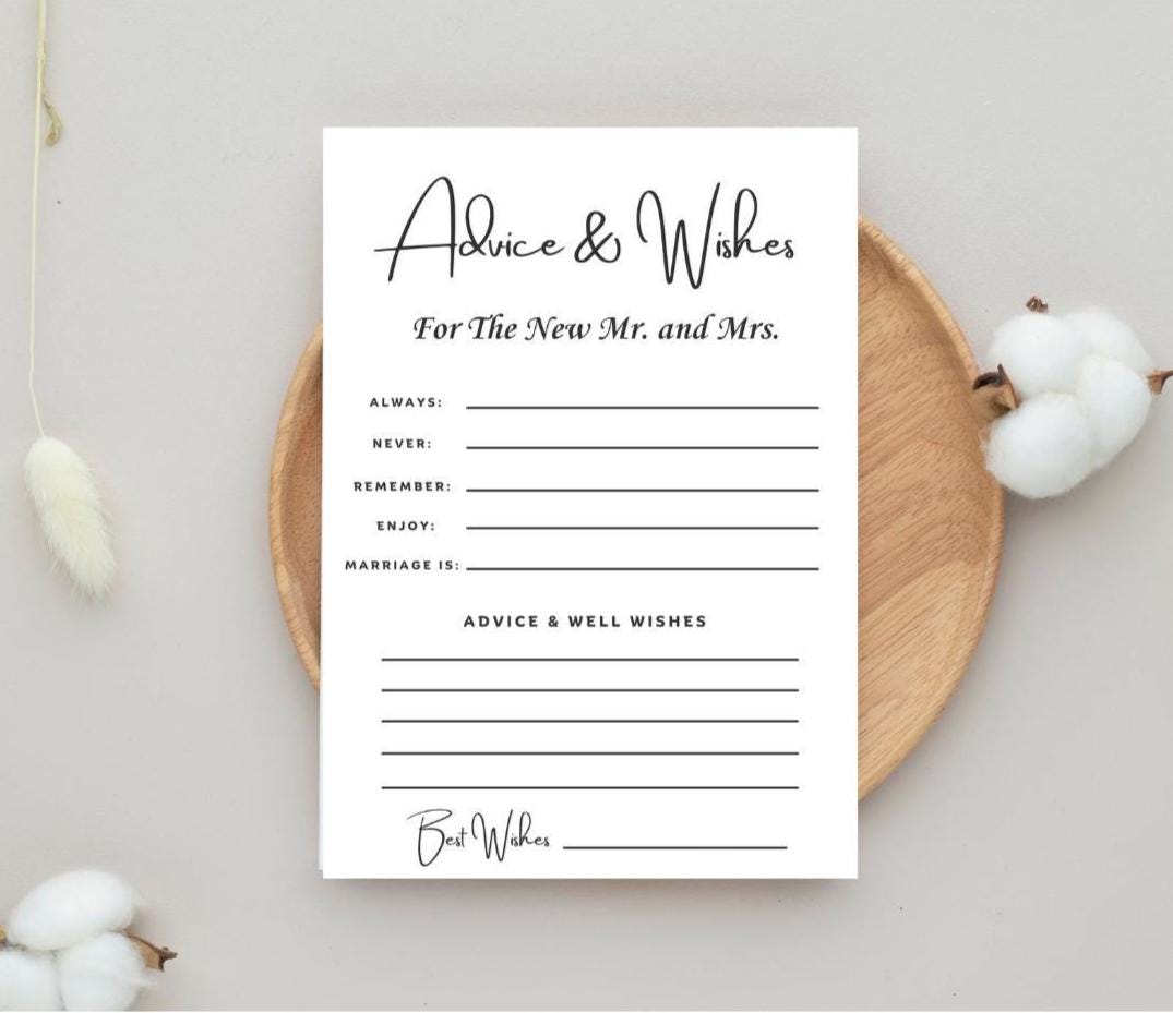 Wedding Advice and Wishes Card: Newlywed Keepsake