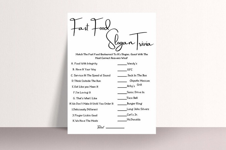 Fast Food Slogan Icebreaker Game | Fast Food Trivia | Ice Breaker ...