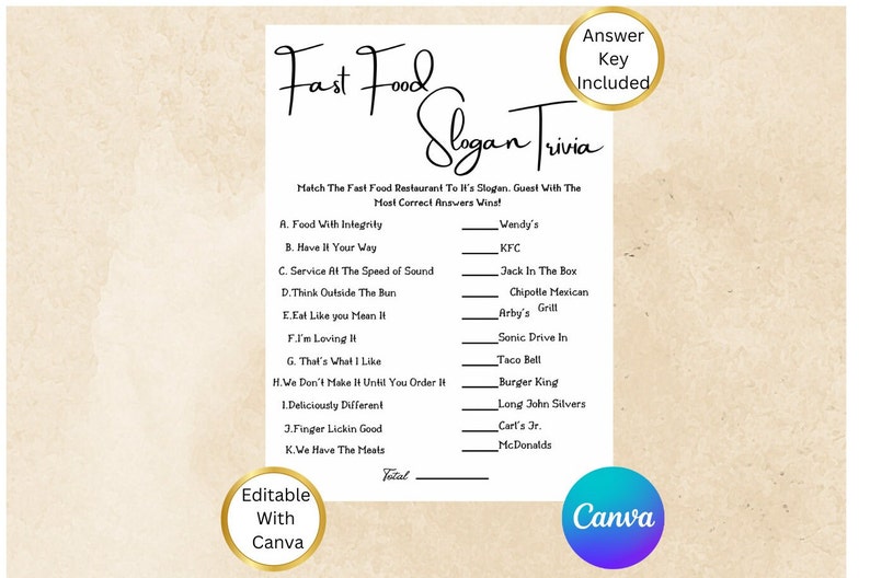 Fast Food Slogan Icebreaker Game | Fast Food Trivia | Ice Breaker ...