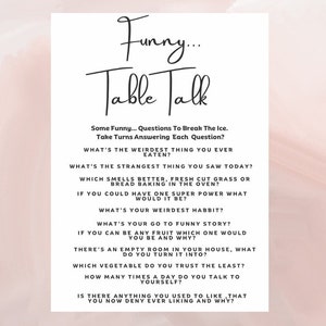 Funny Table Talk IceBreaker Game, IceBreaker afdrukbare games, IceBreaker vragen, gesprek etentje, Instant Download