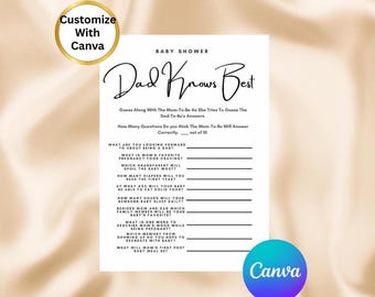 Dad Knows Best Baby Shower Games, Gender Neutral Baby Shower Games, Trivia Games,  Baby Shower Trivia,  Instant Download