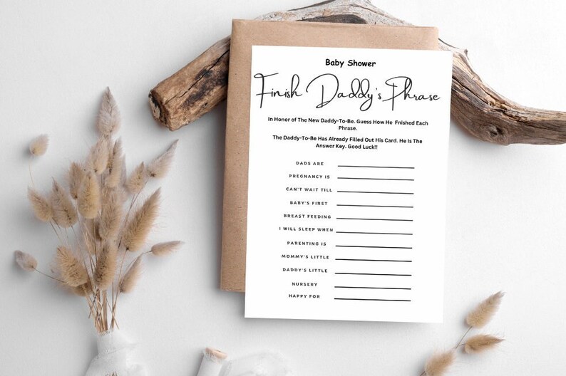 Finish Daddy's Phrase Baby Shower Game | Gender Neutral Baby Shower ...