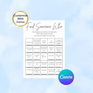 Bingo para encontrar a alguien, juegos imprimibles para romper el hielo, preguntas para romper el hielo, temas de conversación para cenas