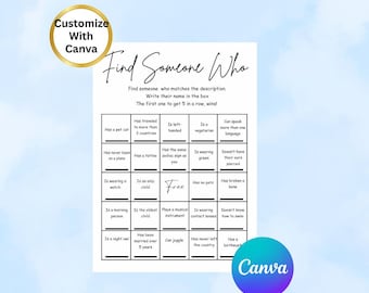 Find Someone Who Bingo Icebreaker: Printable Party Game (PDF)