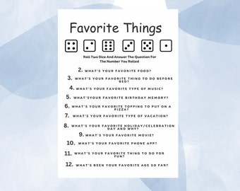 Favorite Things DiceBreaker Game, IceBreaker Printable Games, Icebreaker Questions, Roll and Tell, Instant Download