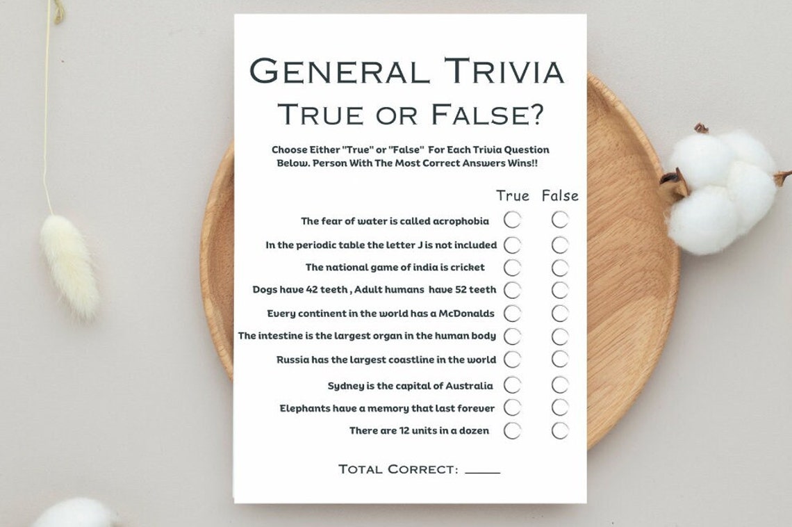 True Or False Trivia Printable – True And False Quiz Questions – NRTZO