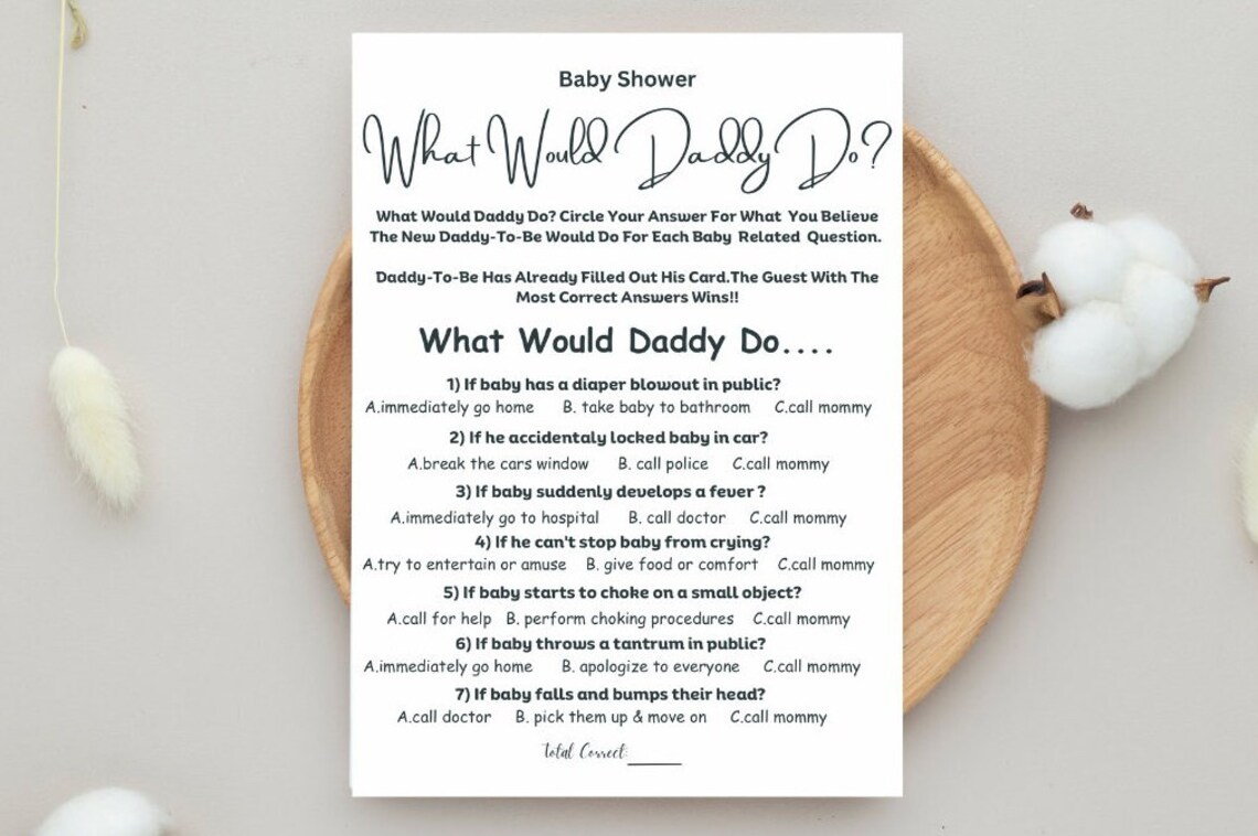 What Would Daddy Do Baby Shower Game Gender Neutral Baby Shower Games