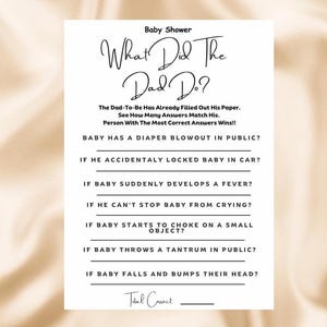 Leuk babyshowerspel | Wat deed vader? | Dad to be | Afdrukbare game | Genderneutraal