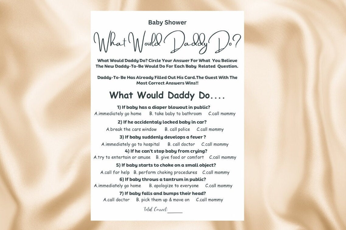What Would Daddy Do Baby Shower Game Gender Neutral Baby Shower Games
