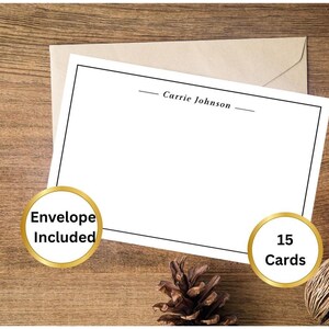 Jeu de cartes de correspondance, cartes de correspondance personnalisées, papeterie cartes de correspondance plates et enveloppes, papeterie personnalisée