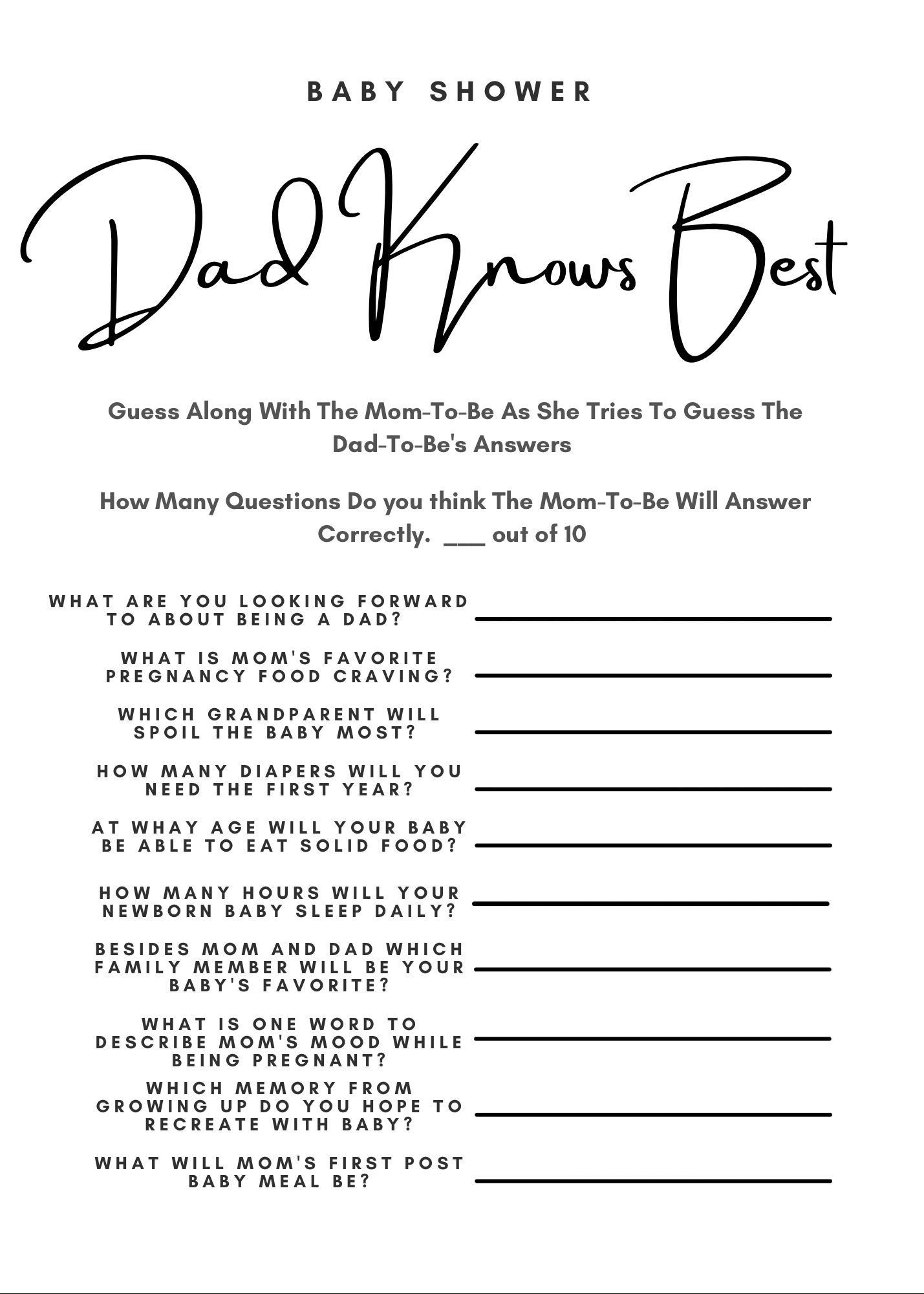 Daddy Baby Shower Game Bundle Pack 3 Baby Shower Minimalist Etsy