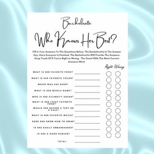 Bachelorette Who Know&#39;s Her Best Game | Bridal Party Games | Dirty Bachelorette Games | Classy Bachelorette Games | Instant Download