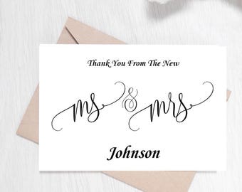 Personalized Wedding Thank You Cards: Matte Finish with Envelopes