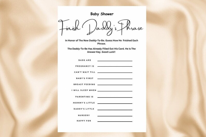 Finish Daddy's Phrase Baby Shower Game | Gender Neutral Baby Shower ...